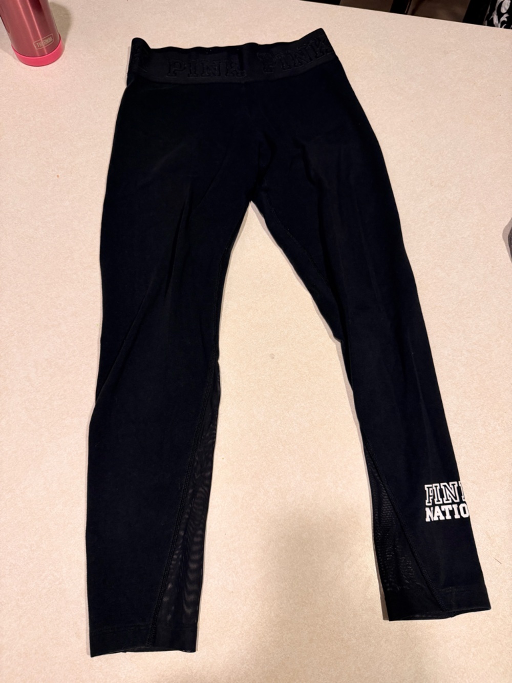 PINK Victoria's Secret Black Leggings with White Tag Logo